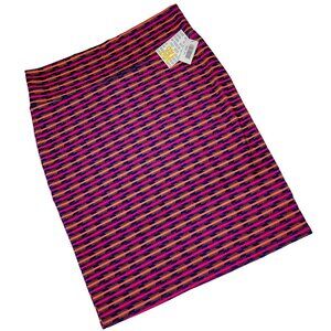 LuLaRoe Cassie Skirt 3XL Pink Orange Navy Arrow Stripe Bold Retro Fitted Pencil